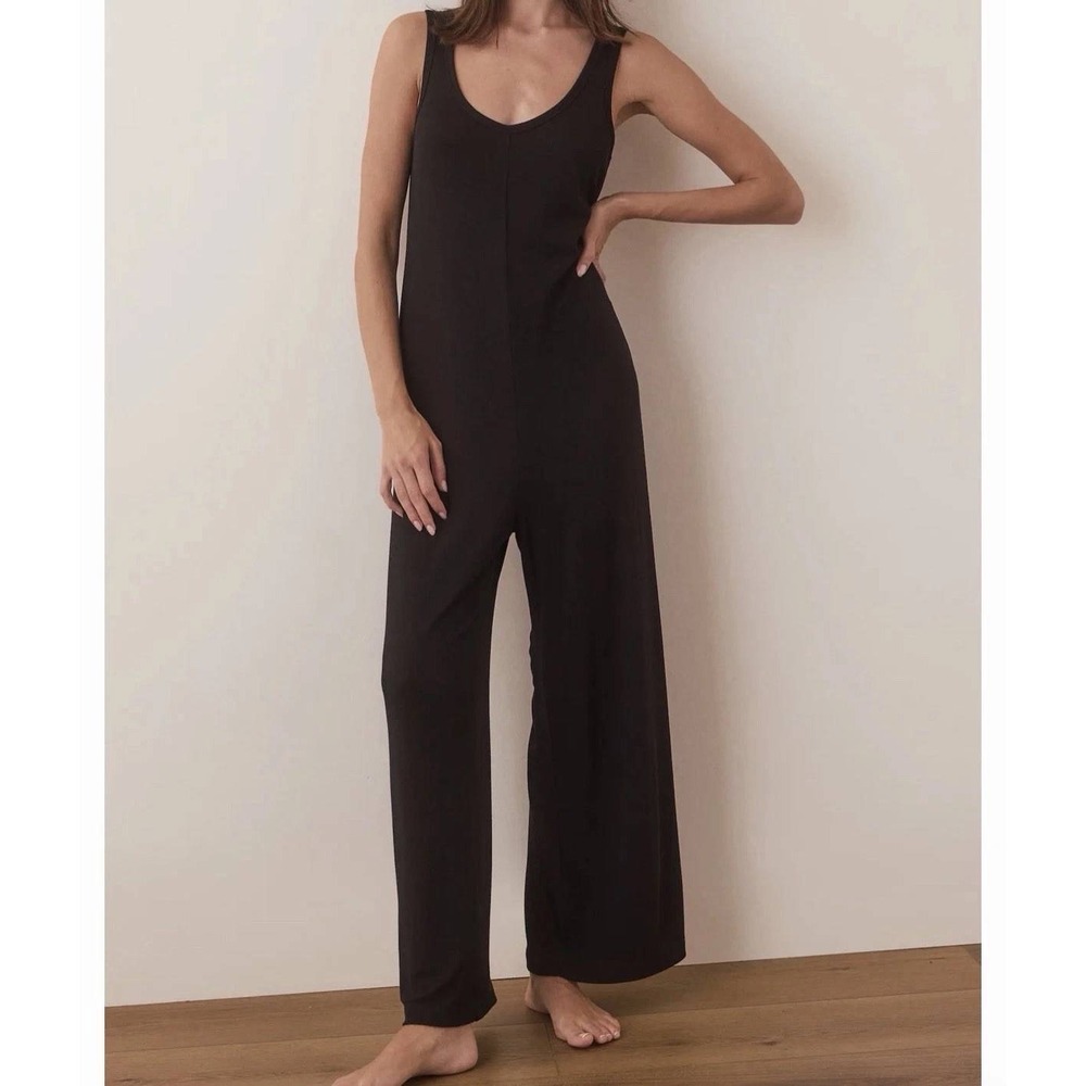 Marine Layer Re-Spun Lexi Rib Wide Leg Jumpsuit XS Navy Coastal Sustainable